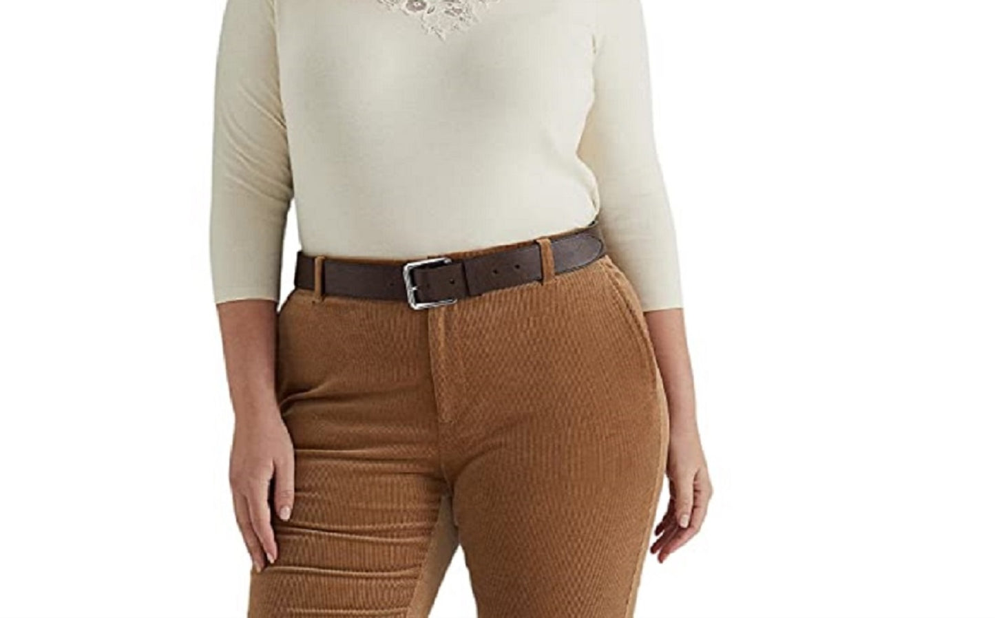 Ralph Lauren Women's Lace Trim Stretch Cotton Top Beige Size 3X