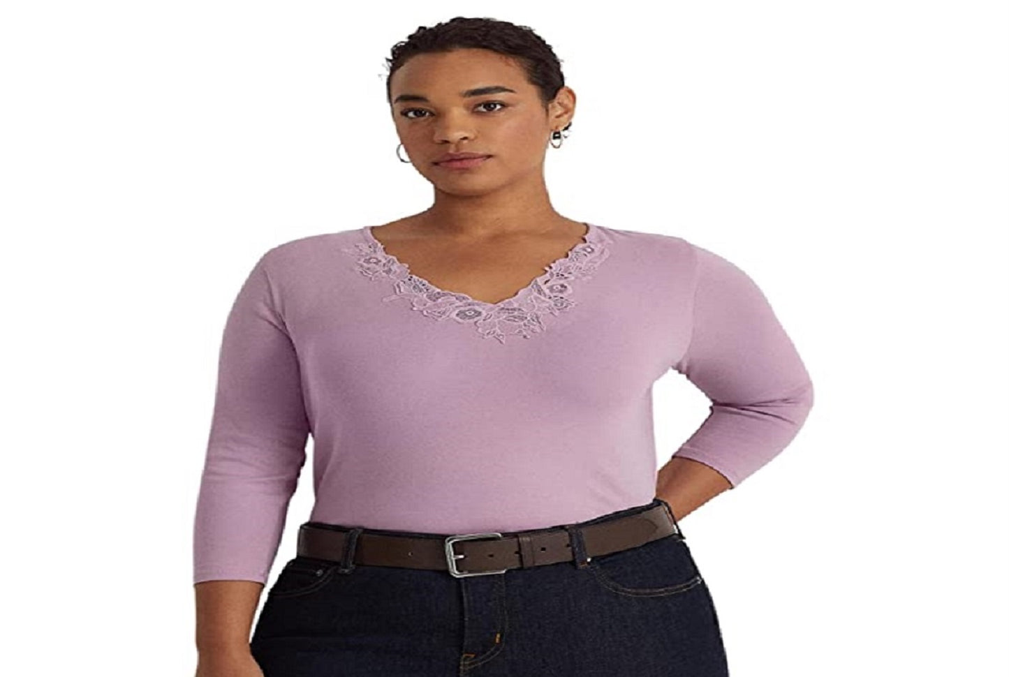 Ralph Lauren Women's Lace Trim Stretch Cotton Top Purple Size 2X