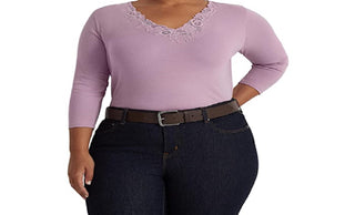 Ralph Lauren Women's Lace Trim Stretch Cotton Top Purple Size 2X