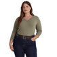 Ralph Lauren Women's Lace Trim Stretch Cotton Top Green Size 2X