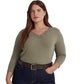 Ralph Lauren Women's Lace Trim Stretch Cotton Top Green Size 2X