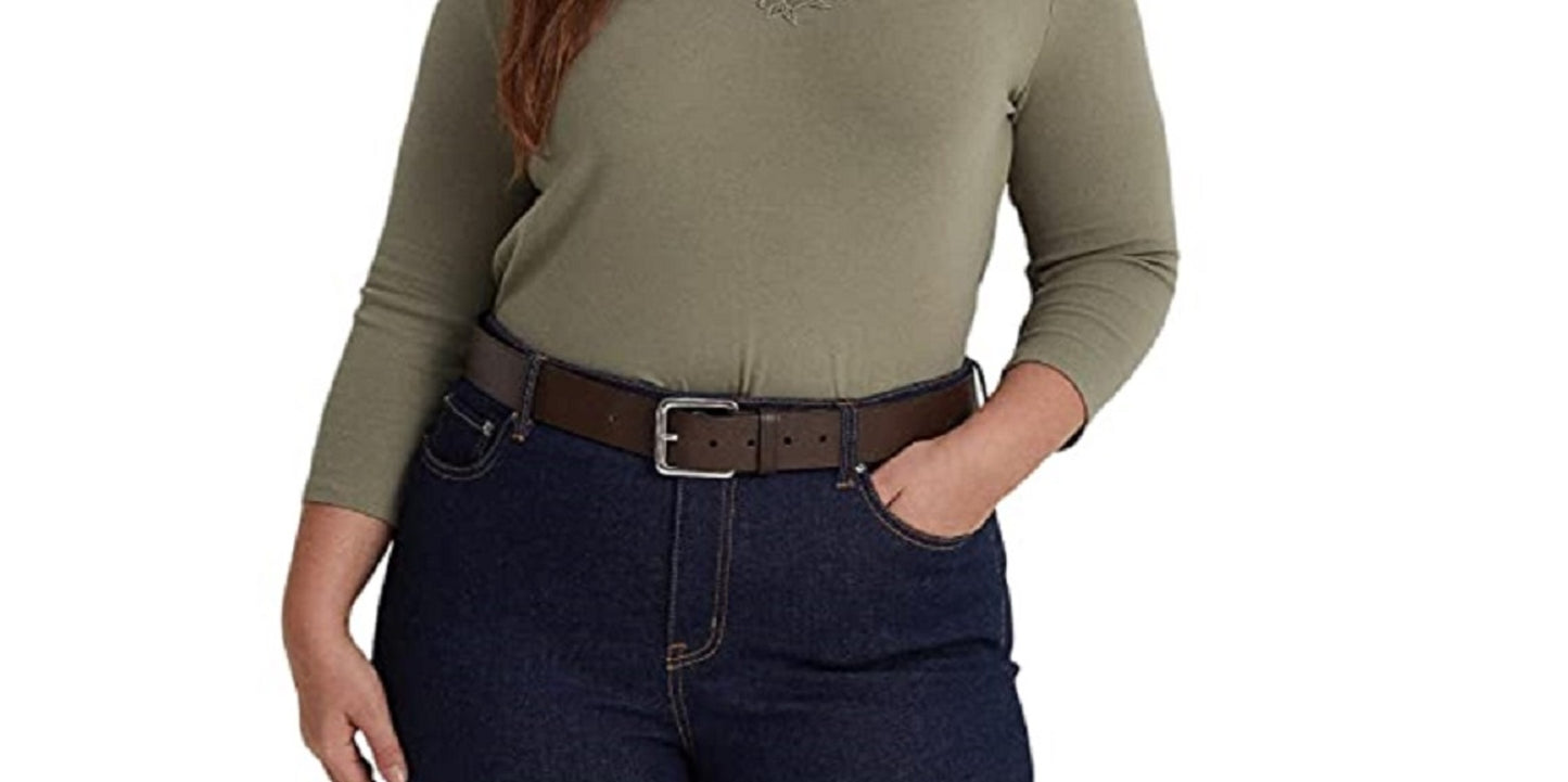 Ralph Lauren Women's Lace Trim Stretch Cotton Top Green Size 2X