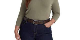 Ralph Lauren Women's Lace Trim Stretch Cotton Top Green Size 2X