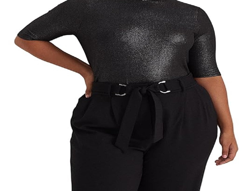 Ralph Lauren Women's Metallic Stretch Jersey Turtleneck Black Size 2X