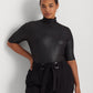 Ralph Lauren Women's Jersey Metallic Elbow Sleeve Turtle Neck Top Black Size 3X