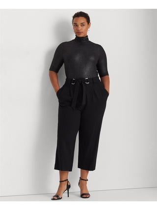 Ralph Lauren Women's Jersey Metallic Elbow Sleeve Turtle Neck Top Black Size 3X