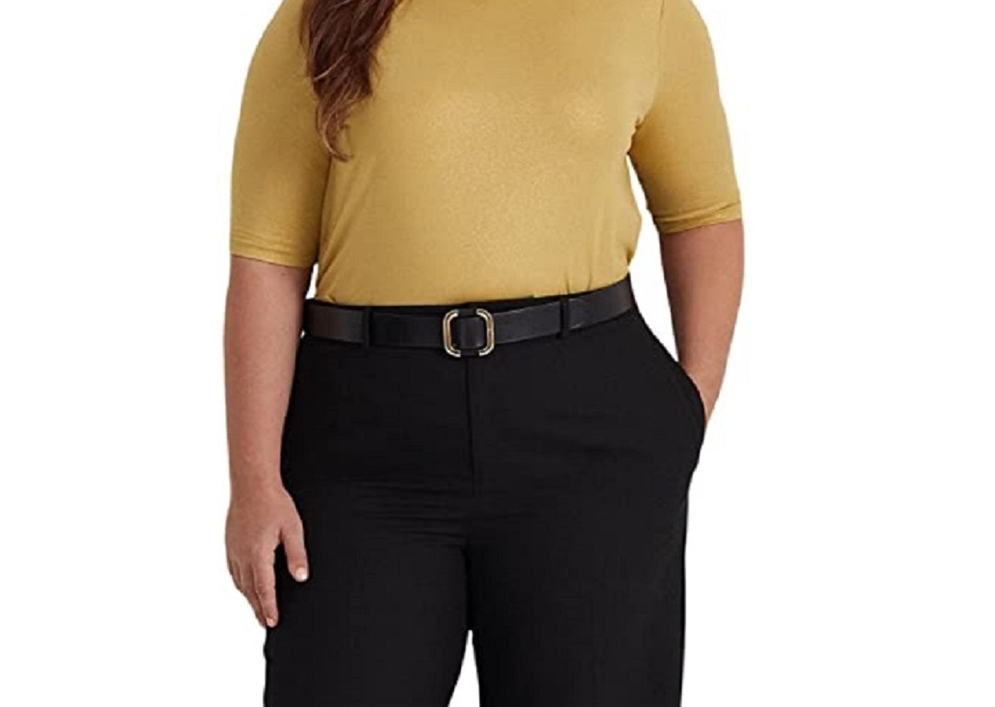 Ralph Lauren Women's Metallic Stretch Jersey Turtleneck Yellow Size 1X