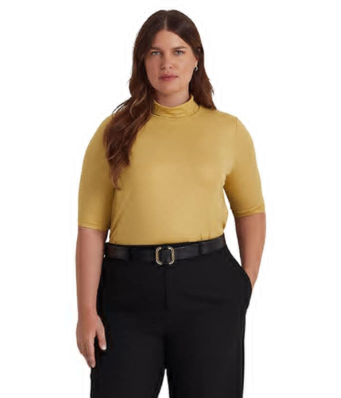 Ralph Lauren Women's Metallic Stretch Jersey Turtleneck Yellow Size 2X
