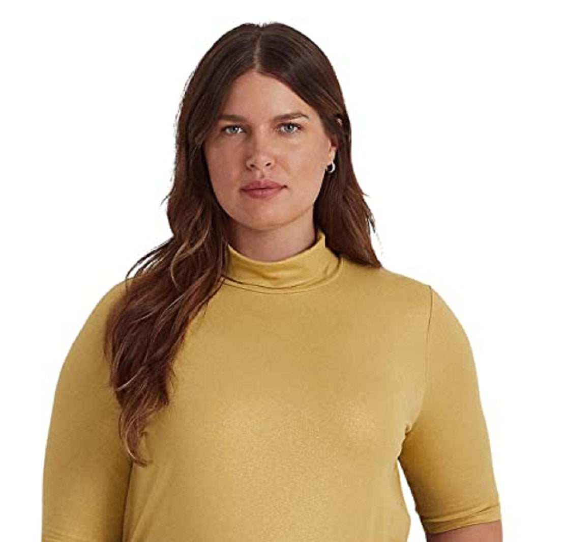 Ralph Lauren Women's Metallic Stretch Jersey Turtleneck Yellow Size 2X