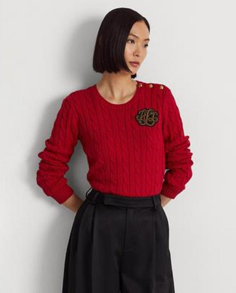 Ralph Lauren Women's Button Trim Cable Knit Sweater Red