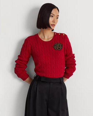 Ralph Lauren Women's Button Trim Cable Knit Sweater Red