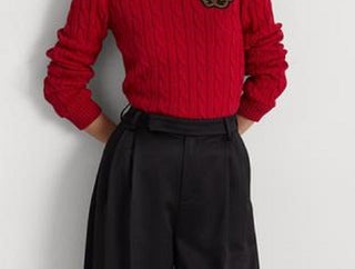 Ralph Lauren Women's Button Trim Cable Knit Sweater Red