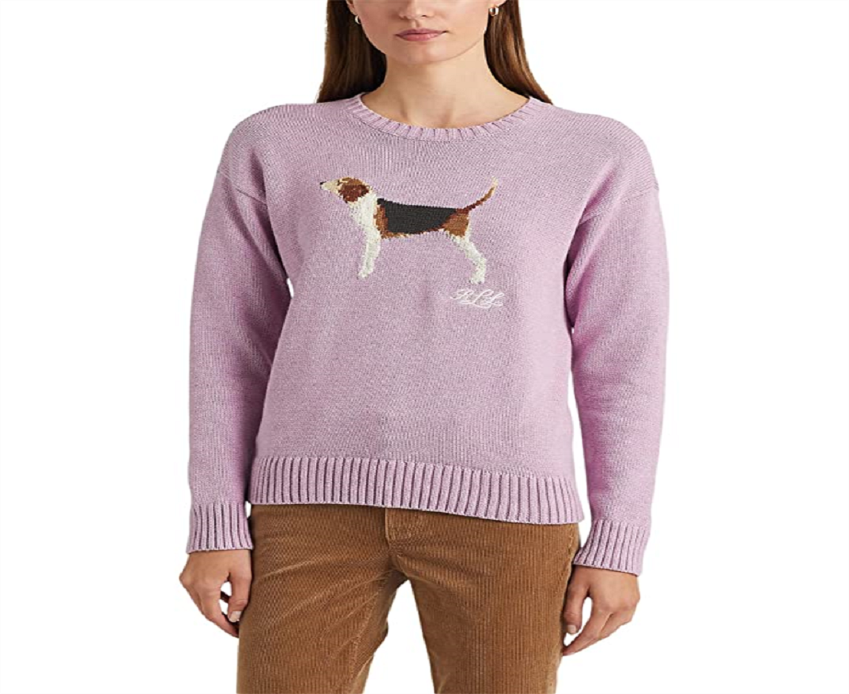 Ralph Lauren Women's Intarsia Knit Cotton Sweater Purple