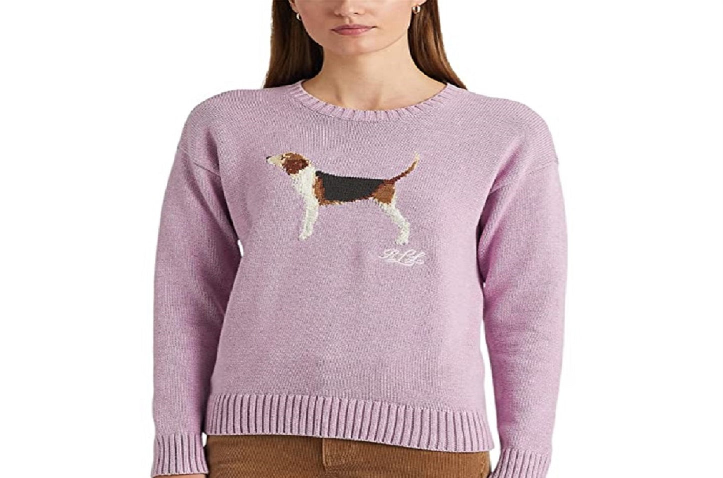 Ralph Lauren Women's Intarsia Knit Cotton Sweater Purple