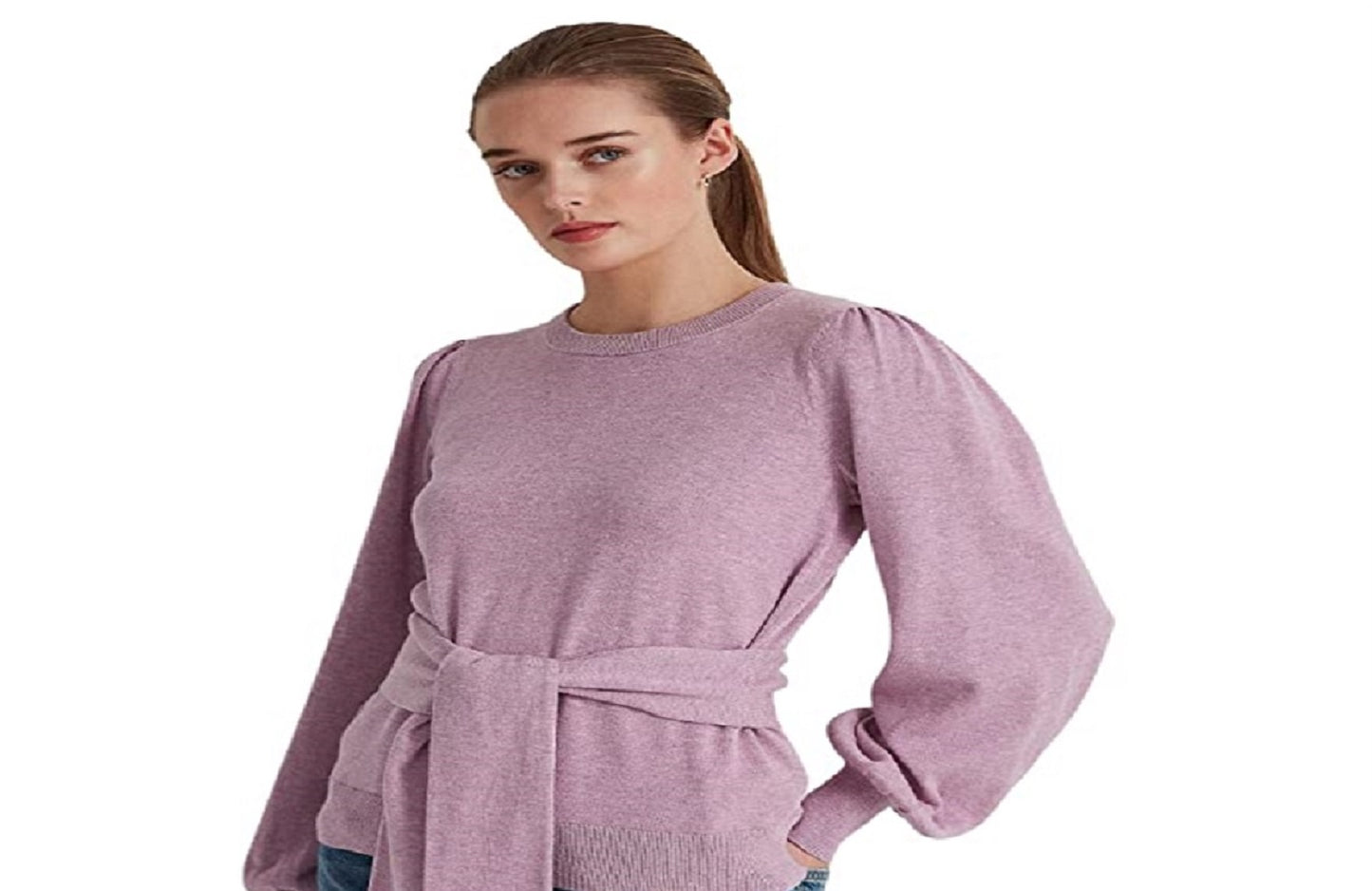 Ralph Lauren Women's Belted Cotton Blend Sweater Purple Size Large