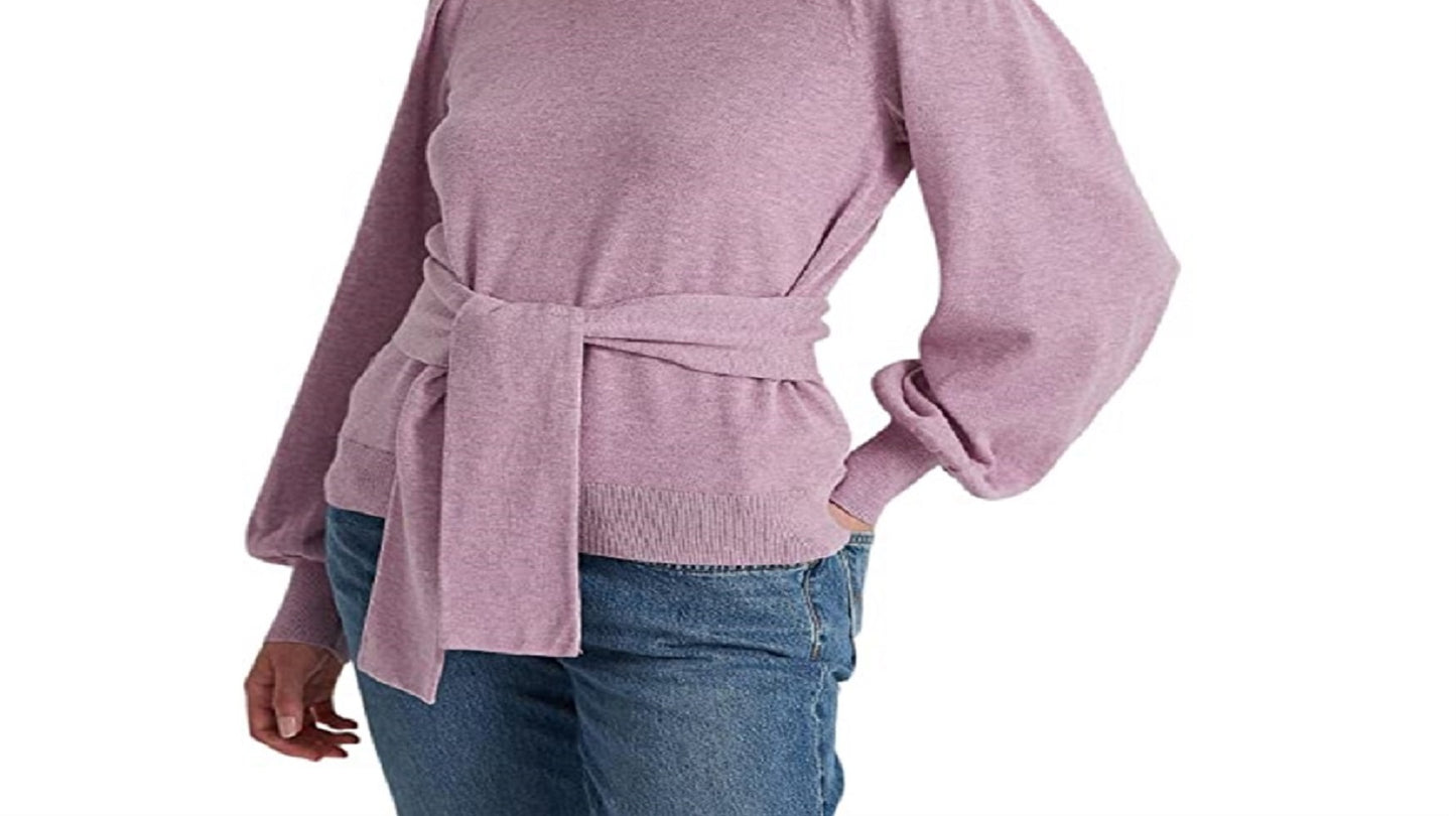 Ralph Lauren Women's Belted Cotton Blend Sweater Purple Size Large