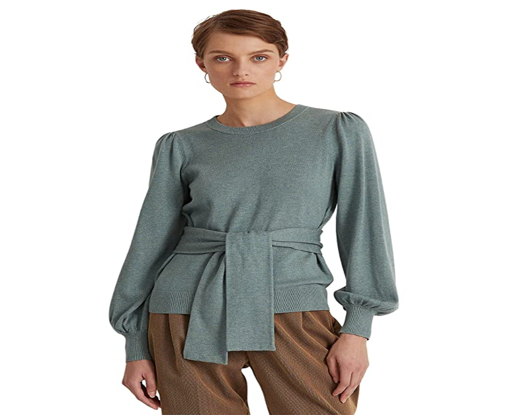 Ralph Lauren Women's Belted Cotton Blend Sweater Green Size X-Large