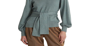 Ralph Lauren Women's Belted Cotton Blend Sweater Green Size X-Large