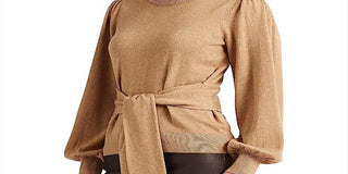 Ralph Lauren Women's Belted Cotton Blend Sweater Brown Size Large