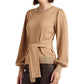 Ralph Lauren Women's Belted Cotton Blend Sweater Brown Size Small