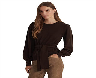 Ralph Lauren Women's Belted Cotton Blend Sweater Brown Size X-Large