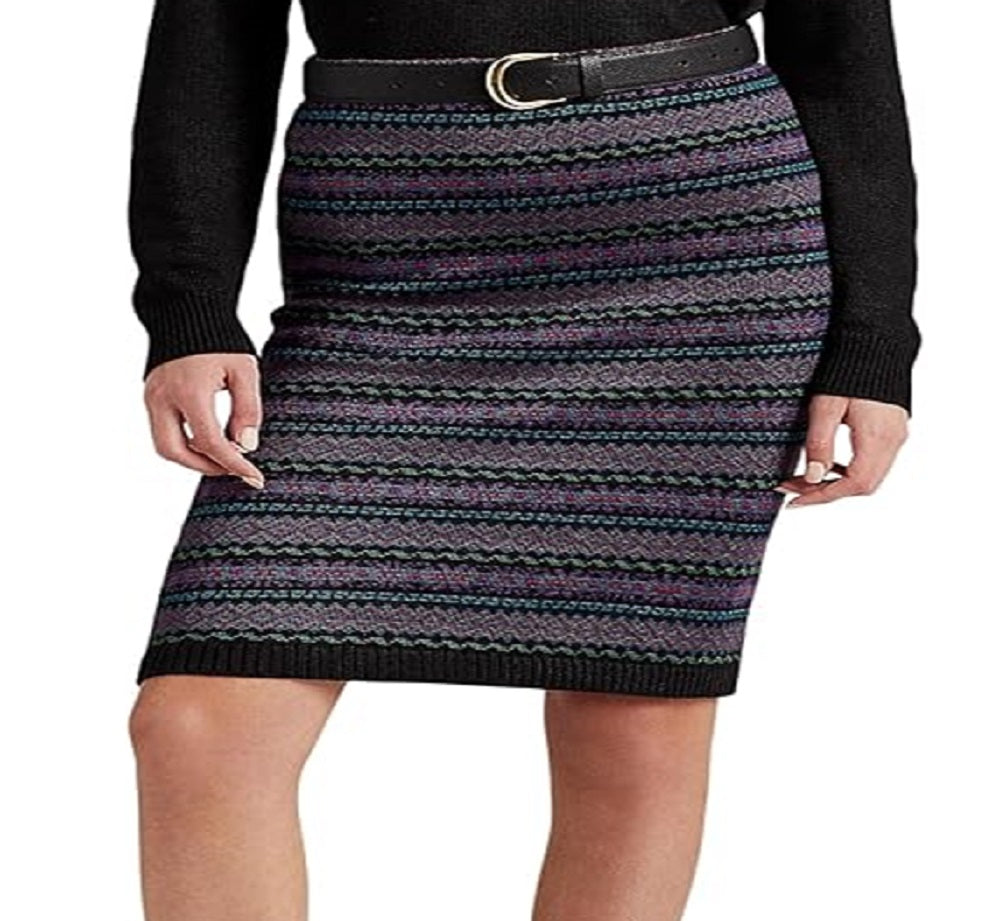 Ralph Lauren Women's Fair Isle Cotton Blend Pencil Skirt Black Size Small