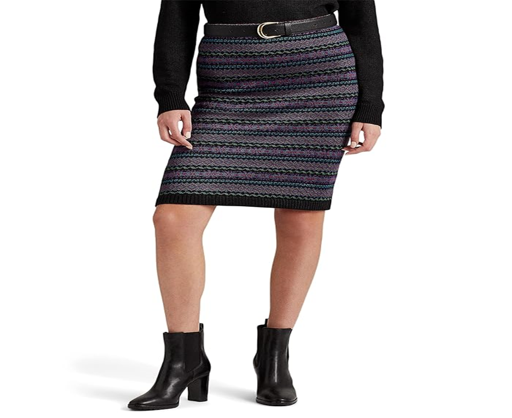 Ralph Lauren Women's Fair Isle Cotton Blend Pencil Skirt Black Size Small