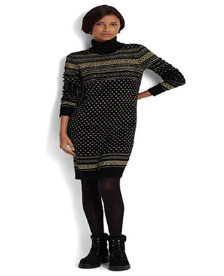 Ralph Lauren Women's Fair Isle Turtleneck Sweaterdress Black Size X-Large