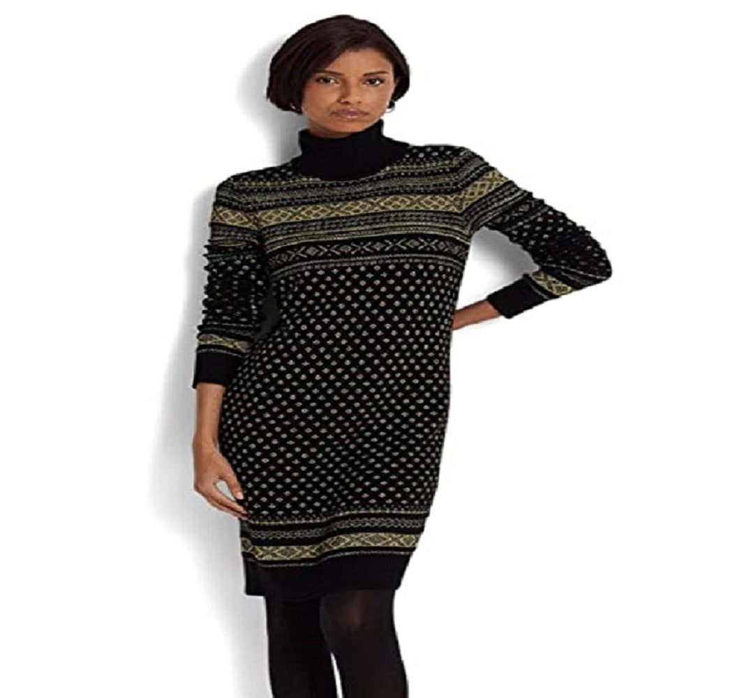 Ralph Lauren Women's Fair Isle Turtleneck Sweaterdress Black Size X-Large