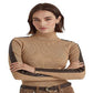 Ralph Lauren Women's Faux Leather Trim Turtleneck Sweater Brown Size Large