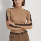 Ralph Lauren Women's Faux Leather Trim Turtleneck Sweater Brown Size Medium