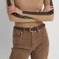 Ralph Lauren Women's Faux Leather Trim Turtleneck Sweater Brown Size Medium