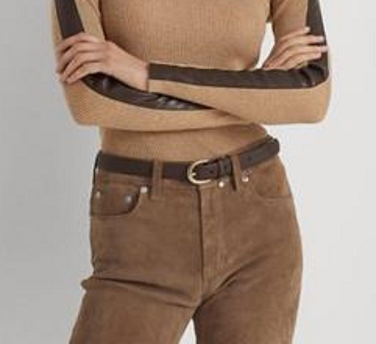 Ralph Lauren Women's Faux Leather Trim Turtleneck Sweater Brown Size Medium