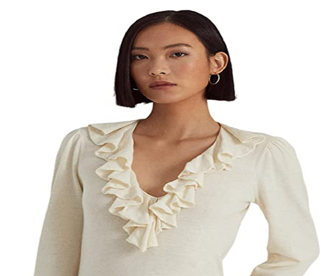 Ralph Lauren Women's Ruffle Trim Jersey Sweater White Size X-Large
