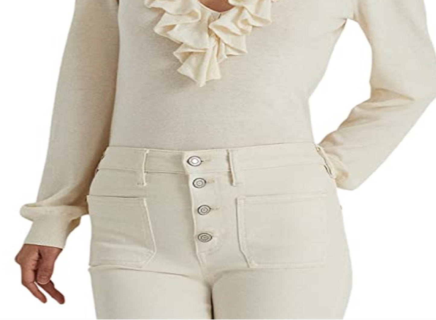 Ralph Lauren Women's Ruffle Trim Jersey Sweater White Size X-Large