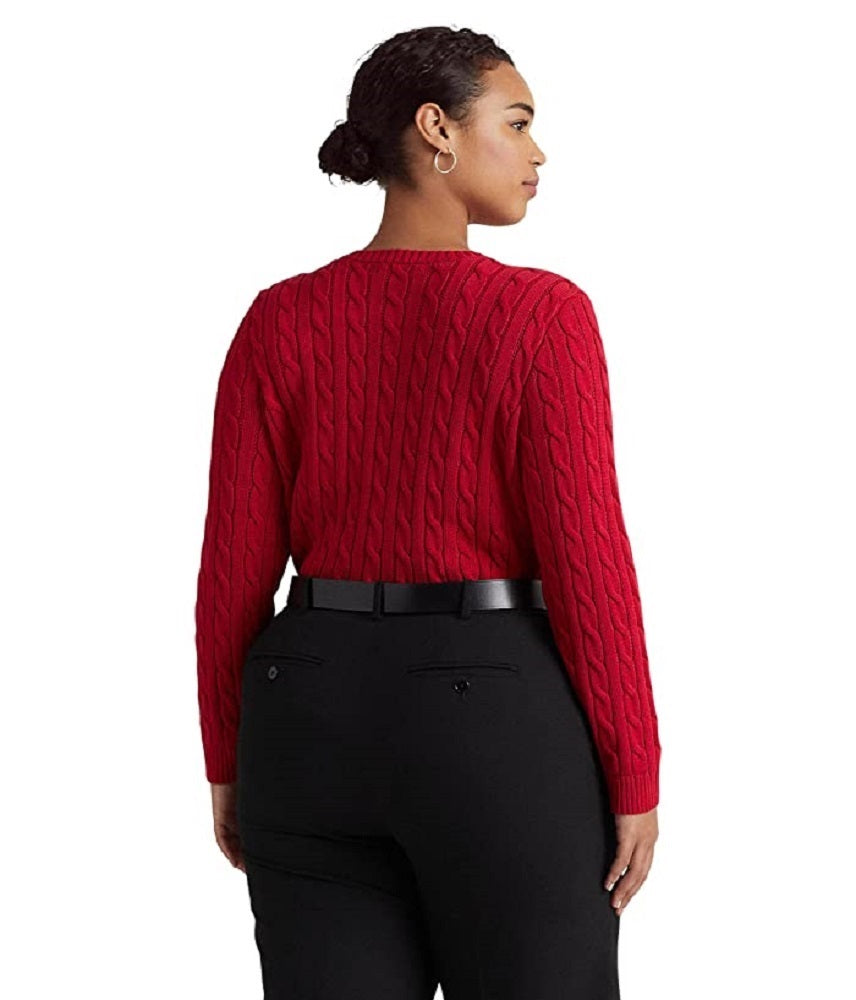 Ralph Lauren Women's Button Trim Cable Knit Sweater Red