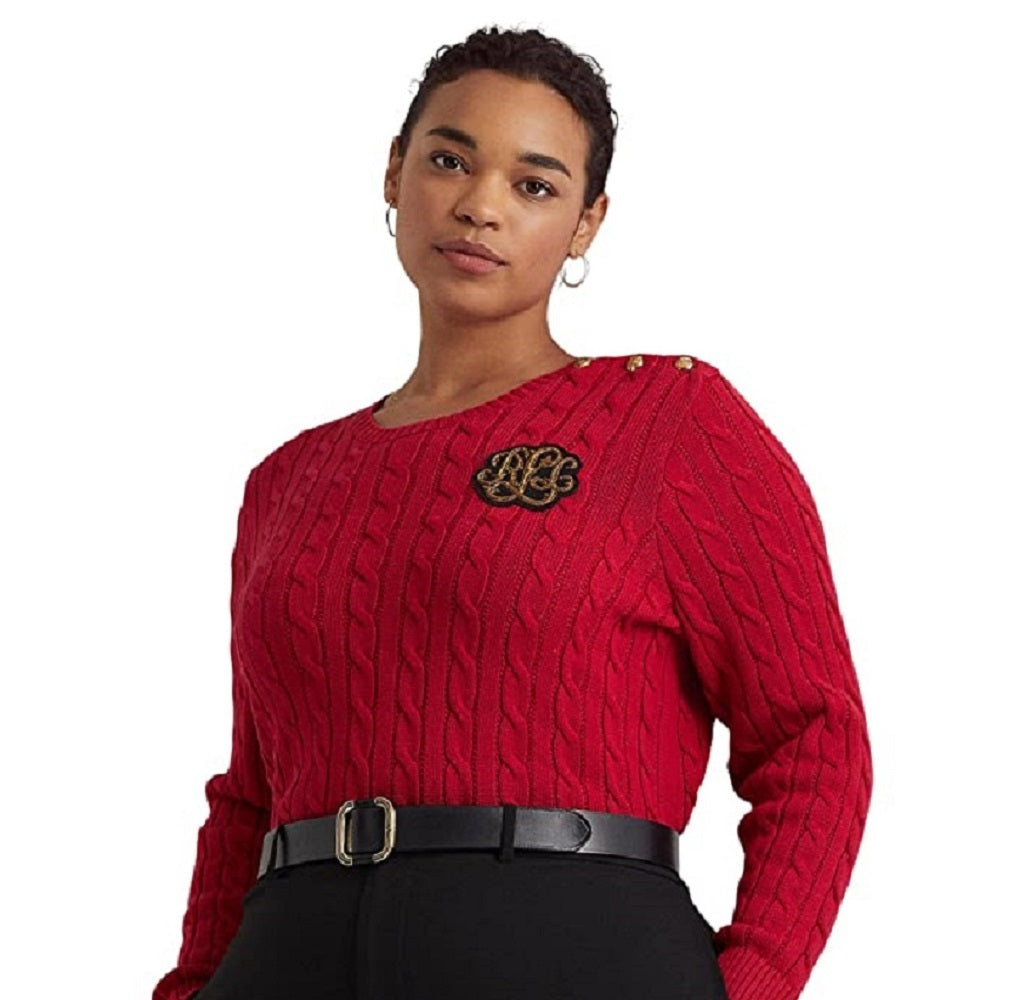 Ralph Lauren Women's Button Trim Cable Knit Sweater Red