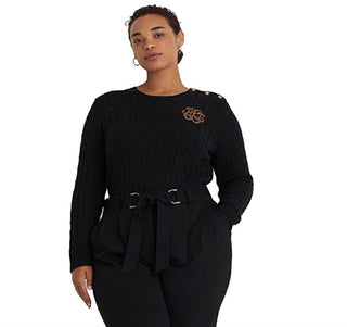 Ralph Lauren Women's Button Trim Cable Knit Sweater Black Size 3X