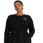 Ralph Lauren Women's Button Trim Cable Knit Sweater Black Size 3X