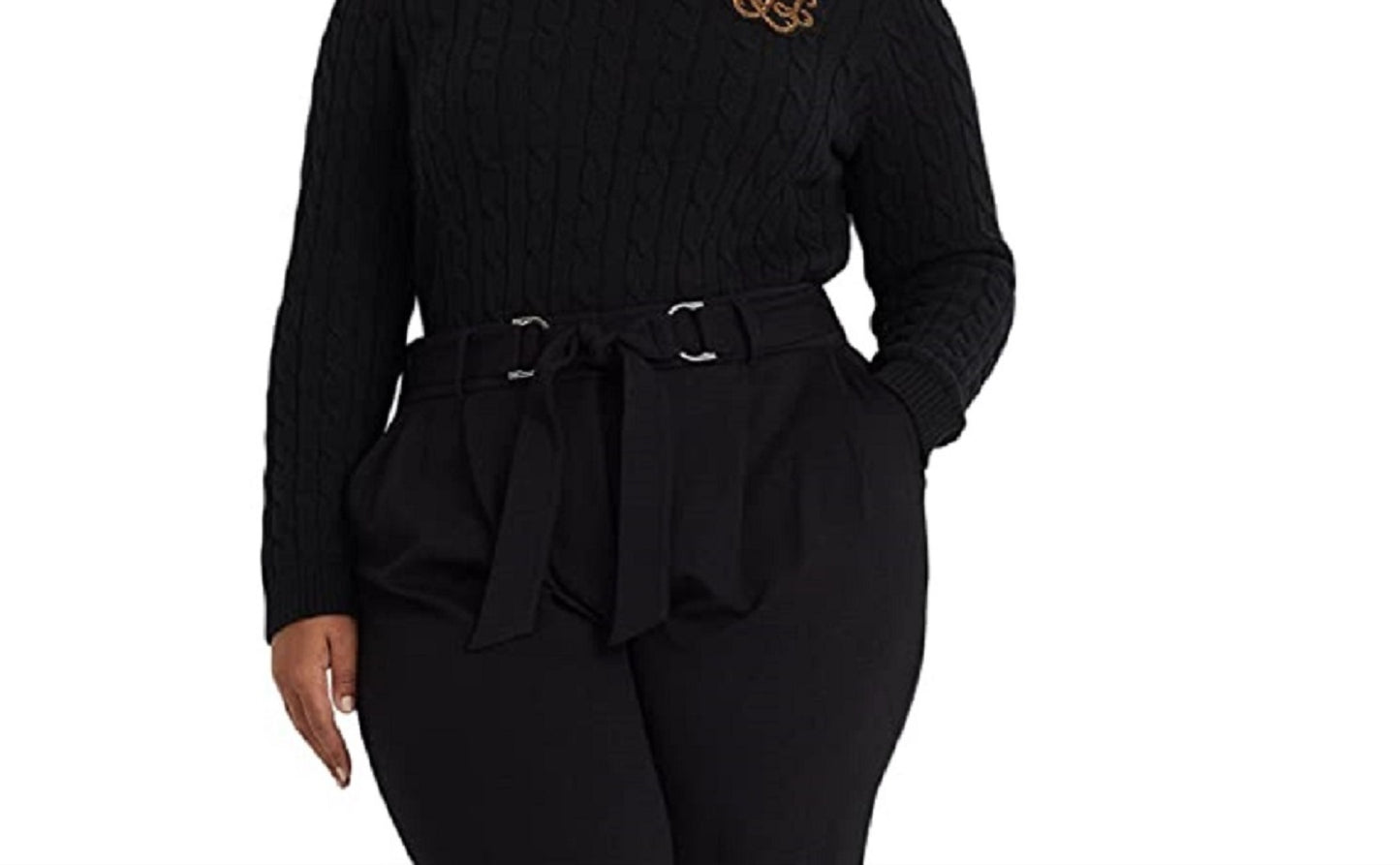 Ralph Lauren Women's Button Trim Cable Knit Sweater Black Size 3X