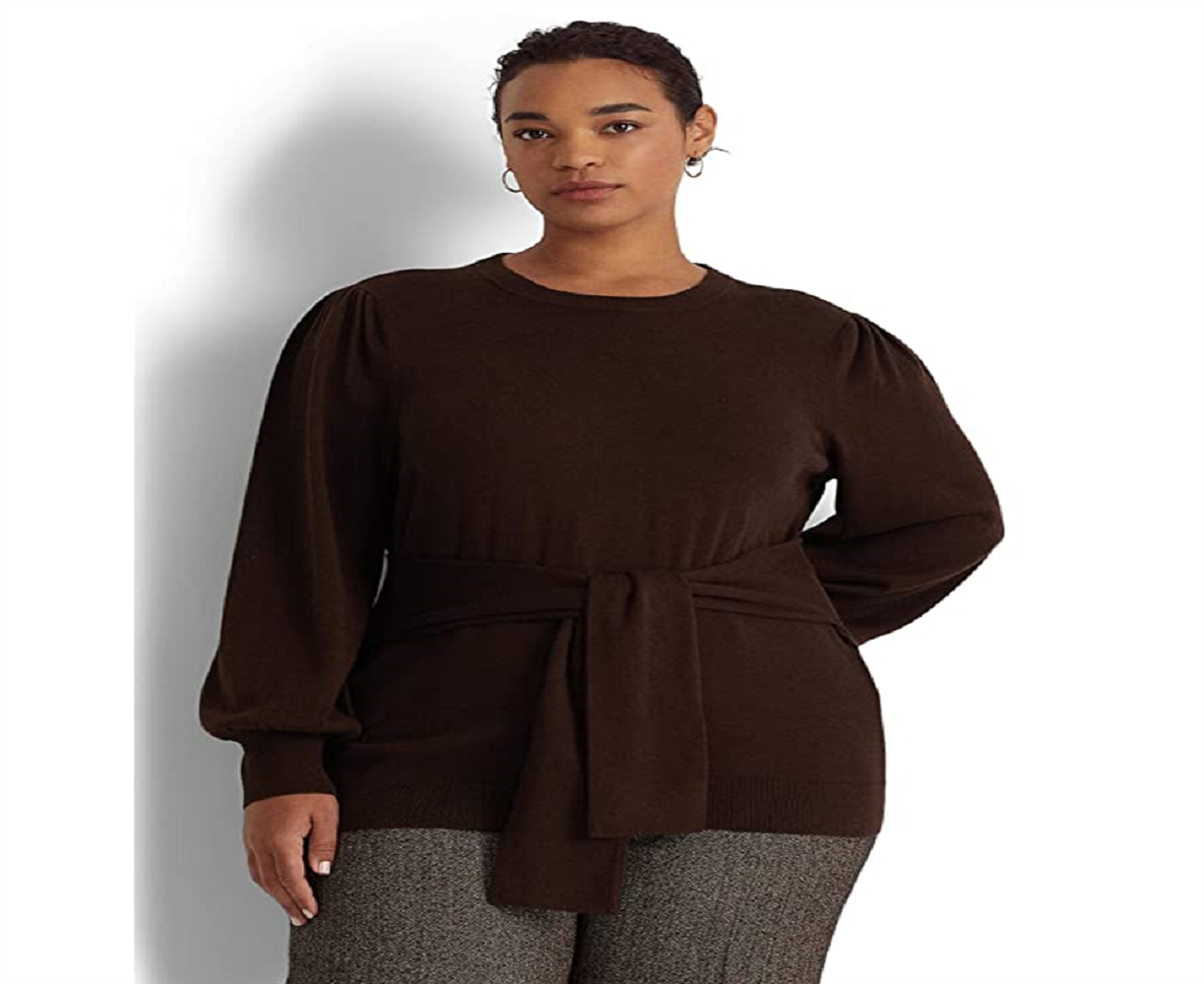 Ralph Lauren Women's Belted Cotton Blend Sweater Brown Size 3X