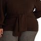 Ralph Lauren Women's Belted Cotton Blend Sweater Brown Size 3X