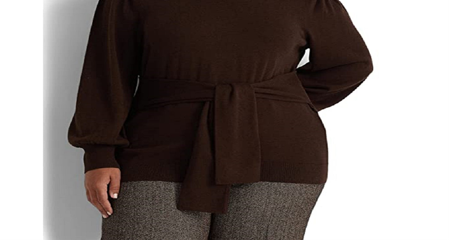 Ralph Lauren Women's Belted Cotton Blend Sweater Brown Size 3X