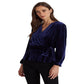 Ralph Lauren Women's Belted Velvet Peplum Surplice Top Blue Size Small