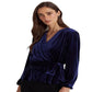 Ralph Lauren Women's Belted Velvet Peplum Surplice Top Blue Size Small