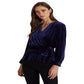 Ralph Lauren Women's Belted Velvet Peplum Surplice Top Blue Size X-Large