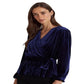 Ralph Lauren Women's Belted Velvet Peplum Surplice Top Blue Size X-Large