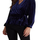 Ralph Lauren Women's Belted Velvet Peplum Surplice Top Blue Size X-Large