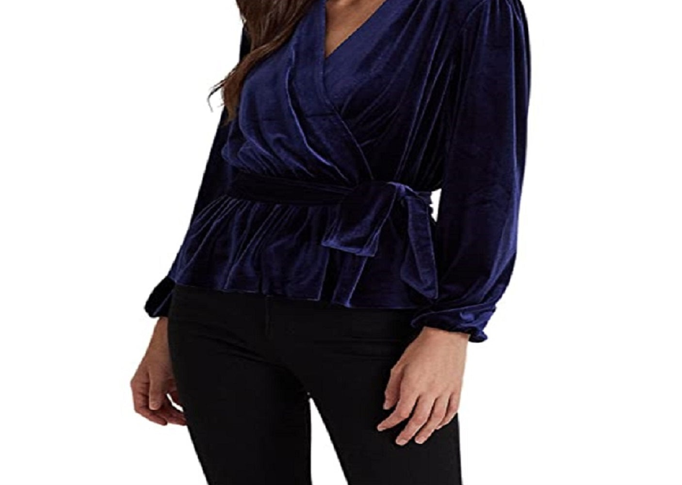 Ralph Lauren Women's Belted Velvet Peplum Surplice Top Blue Size X-Large