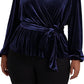 Ralph Lauren Women's Belted Velvet Peplum Surplice Top Blue Size 2X